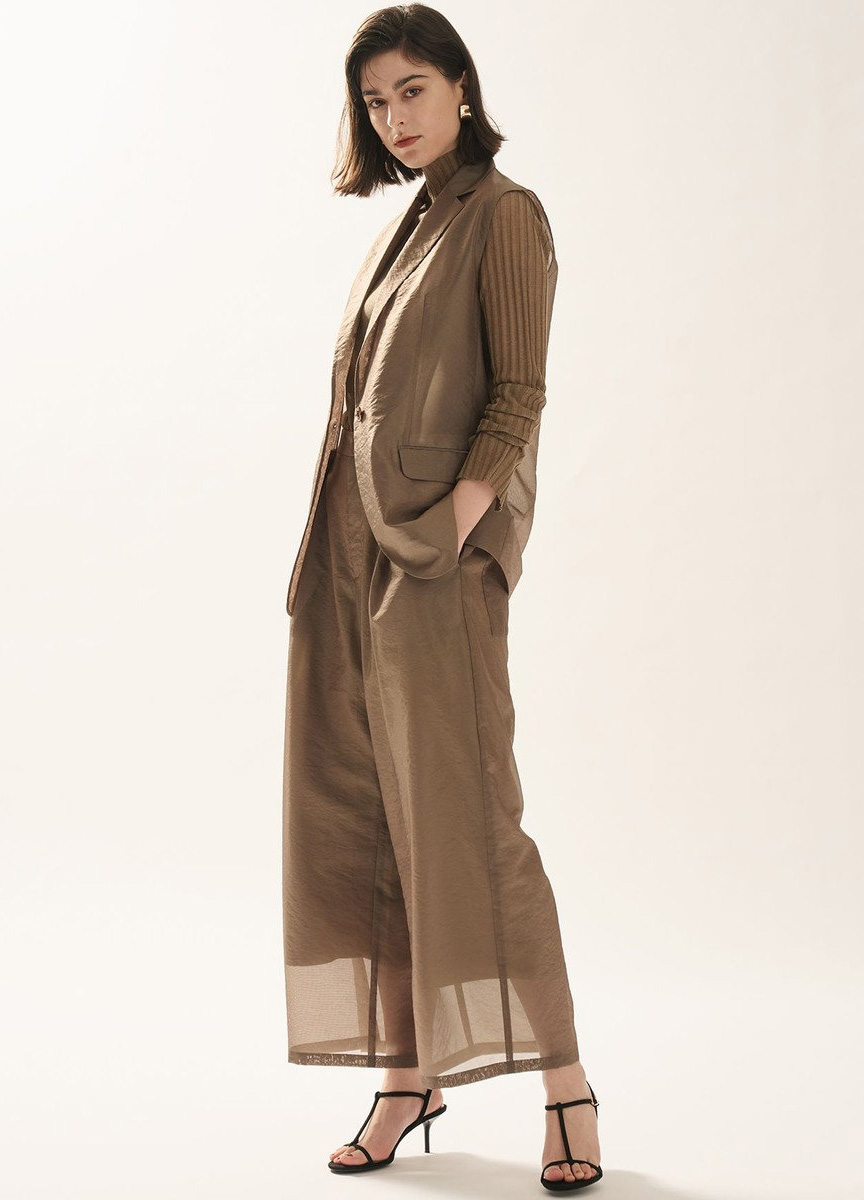 透膚歐根紗寬褲